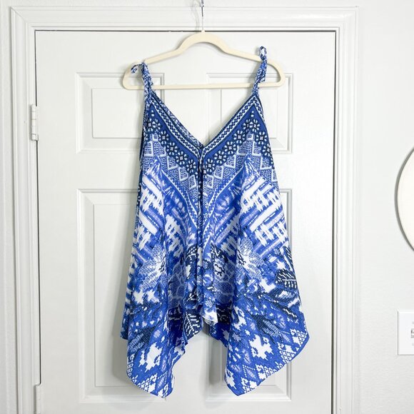 Sakkas Nasreen Sleeveless Printed V-Neck Trapeze Tank Adjustable Straps - Blue - Picture 8 of 8